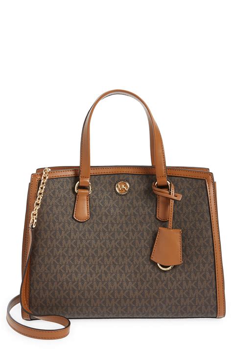 michael kors rochelle satchel bag brown/acorn|michael kors leather satchels.